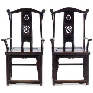 Appraisal: A Pair of Chinese Yoke-Back Hardwood Armchairs Late th Early