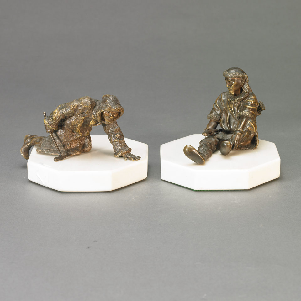 Appraisal: Russian School Pair of Small Patinated Bronze Figures Mongolian Ice