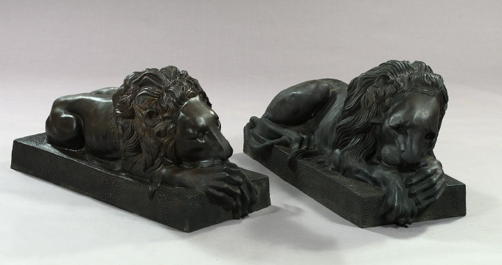 Appraisal: Large Contemporary Pair of Cast Bronze Recumbent Lions each on