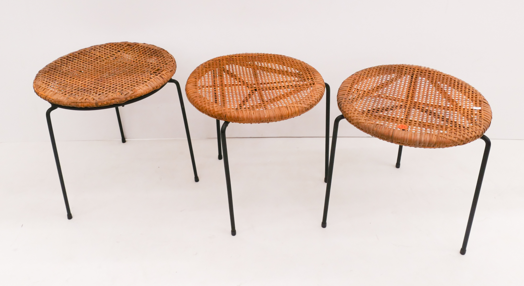 Appraisal: pc Midcentury Wicker Dot Stools- x '' each