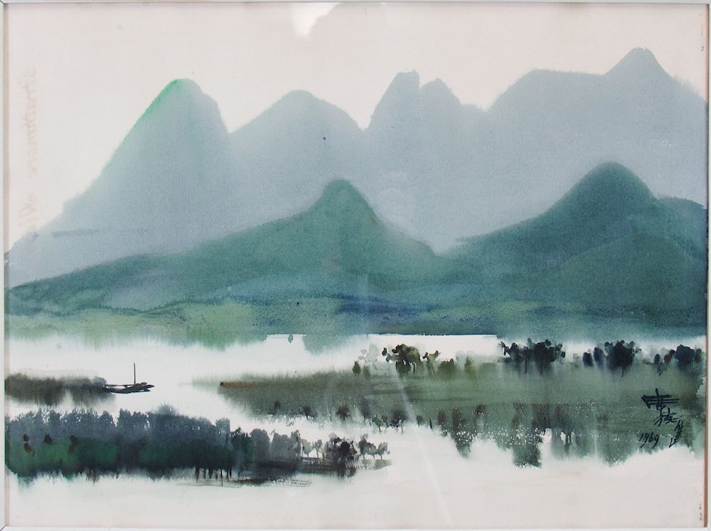 Appraisal: SHIY De-Jinn Xi Dejin China - River Landscape Watercolor on