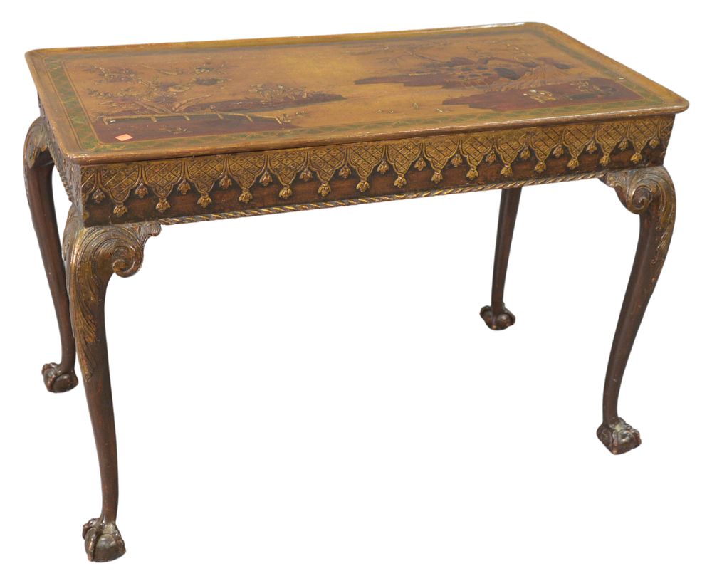 Appraisal: Chinoiserie Decorated Table with dished top set on cabriole legs