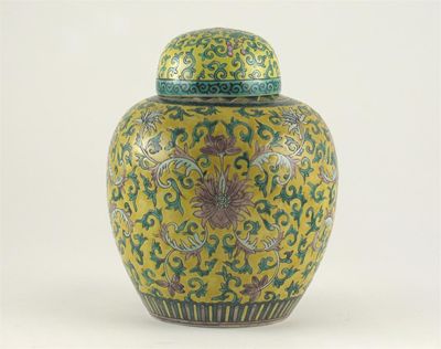 Appraisal: A Chinese ovoid vase and cover painted with lotus on