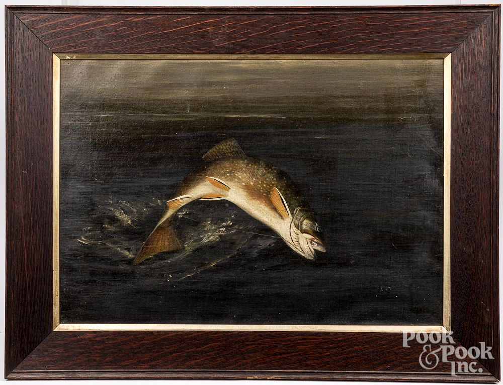 Appraisal: Harry Driscoll pair of oil on canvas jumping bass Harry