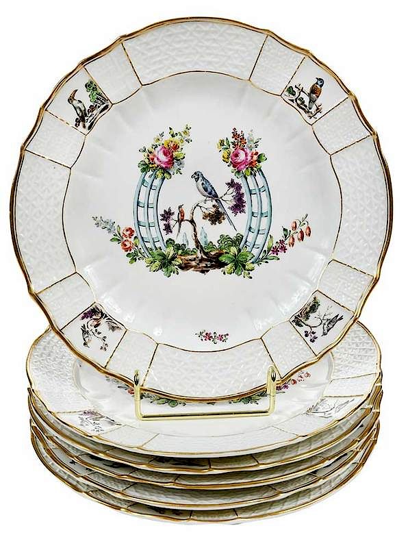 Appraisal: Six Hand Painted Hochst Porcelain Plates German th century porcelain