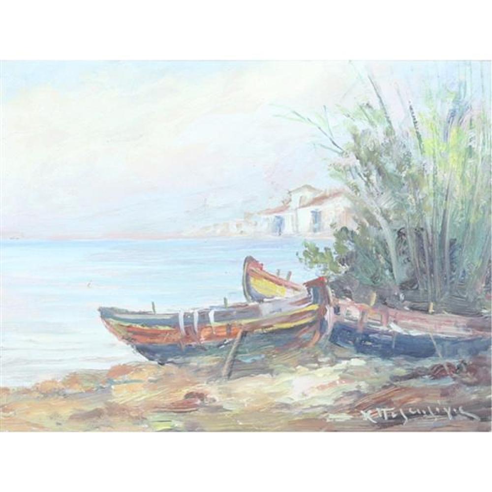 Appraisal: CHARALAMBOS PALEOLOGOS GREEK - ISLAND SHORE VIEW WITH BOATS OIL