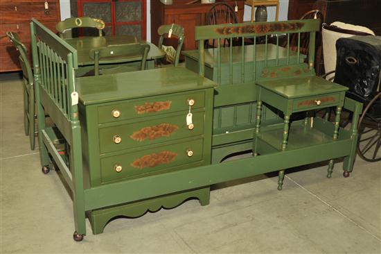 Appraisal: SIX PIECE HITCHCOCK BEDROOM SET Green painted set with fruit