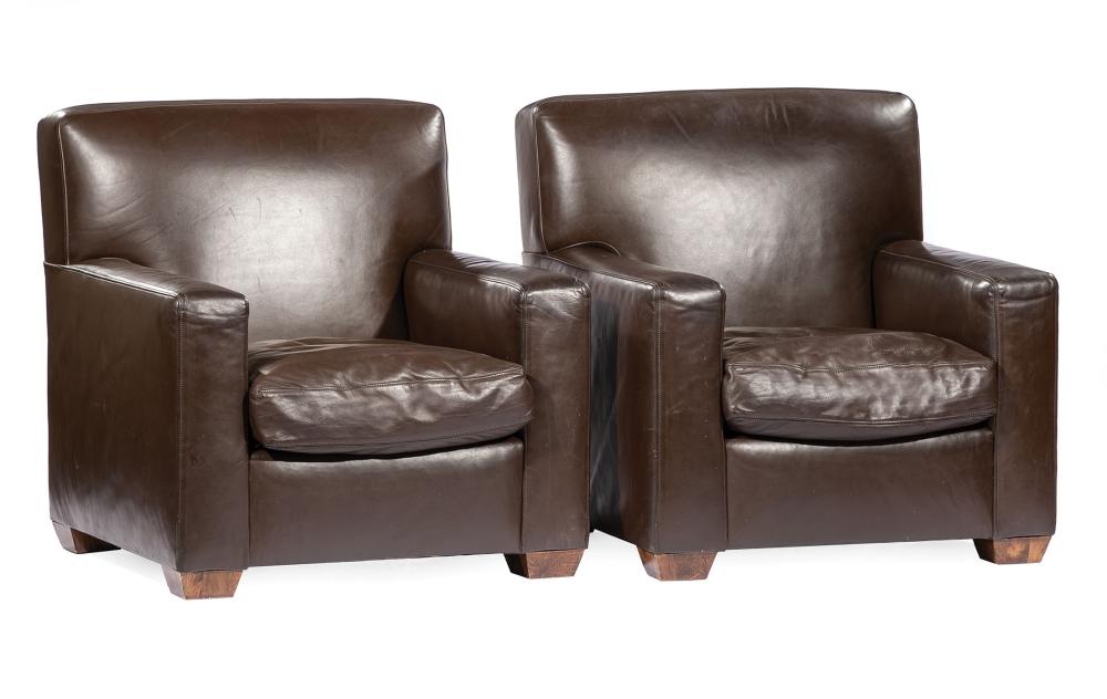 Appraisal: Pair of Contemporary Leather Club Chairs square back conforming arms