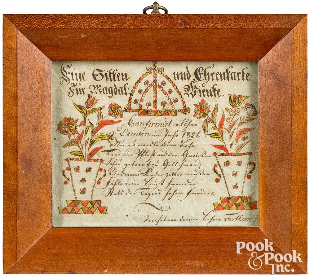 Appraisal: Pennsylvania ink and watercolor fraktur Pennsylvania ink and watercolor fraktur