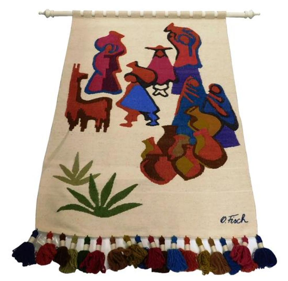 Appraisal: Olga Fisch Indios tapestry Ecuadorian th C hand-woven sheep wool