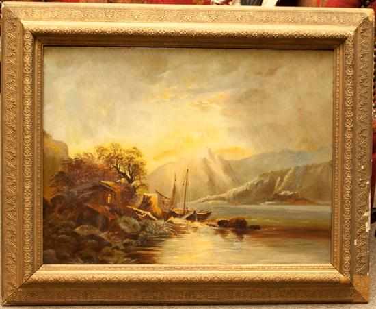 Appraisal: Continental School late th century Landscape with Fishing Cottage oil