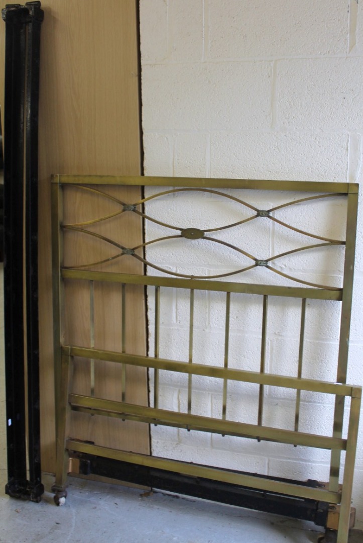 Appraisal: A thC brass single bed comprising headboard footboard and metal