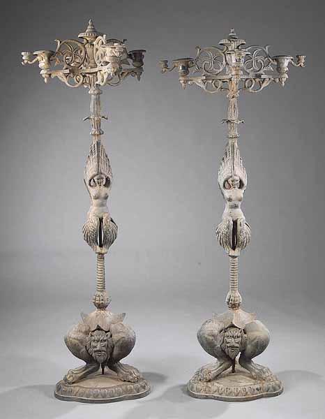 Appraisal: A Pair of Monumental Antique Cast Iron Neo-Classical-Style Torch res