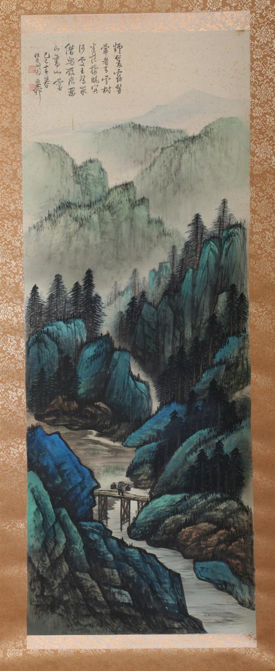 Appraisal: AFTER XIE ZHI LIU Chinese th century MOUNTAINOUS RIVERSCAPE Color