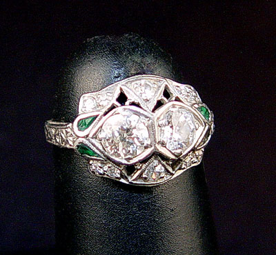 Appraisal: PERIOD DECO PLATINUM DIAMOND RING Two old European round cut