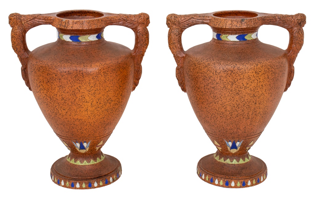 Appraisal: ART DECO EGYPTIAN REVIVAL VASES S PAIR Art Deco Egyptian