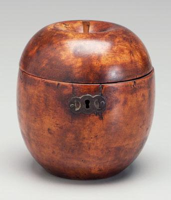 Appraisal: Apple-shaped box turned fruitwood shaped as an apple brass hinge