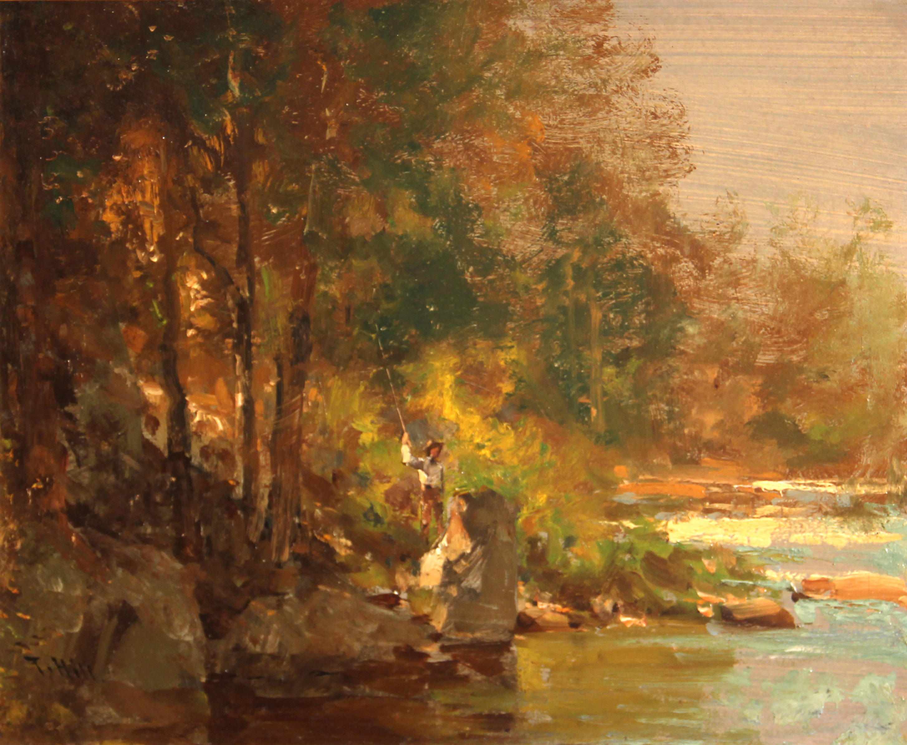 Appraisal: Thomas Hill American - Fisherman by a stream signed 'T