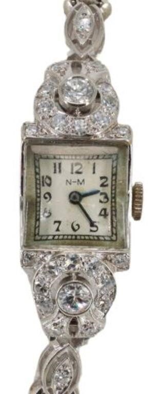 Appraisal: Estate kt white gold lady's wristwatch square dial inscribed N-M