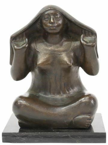 Appraisal: Patinated bronze sculpture Woman with Rebozo signed Fide C Fidencio