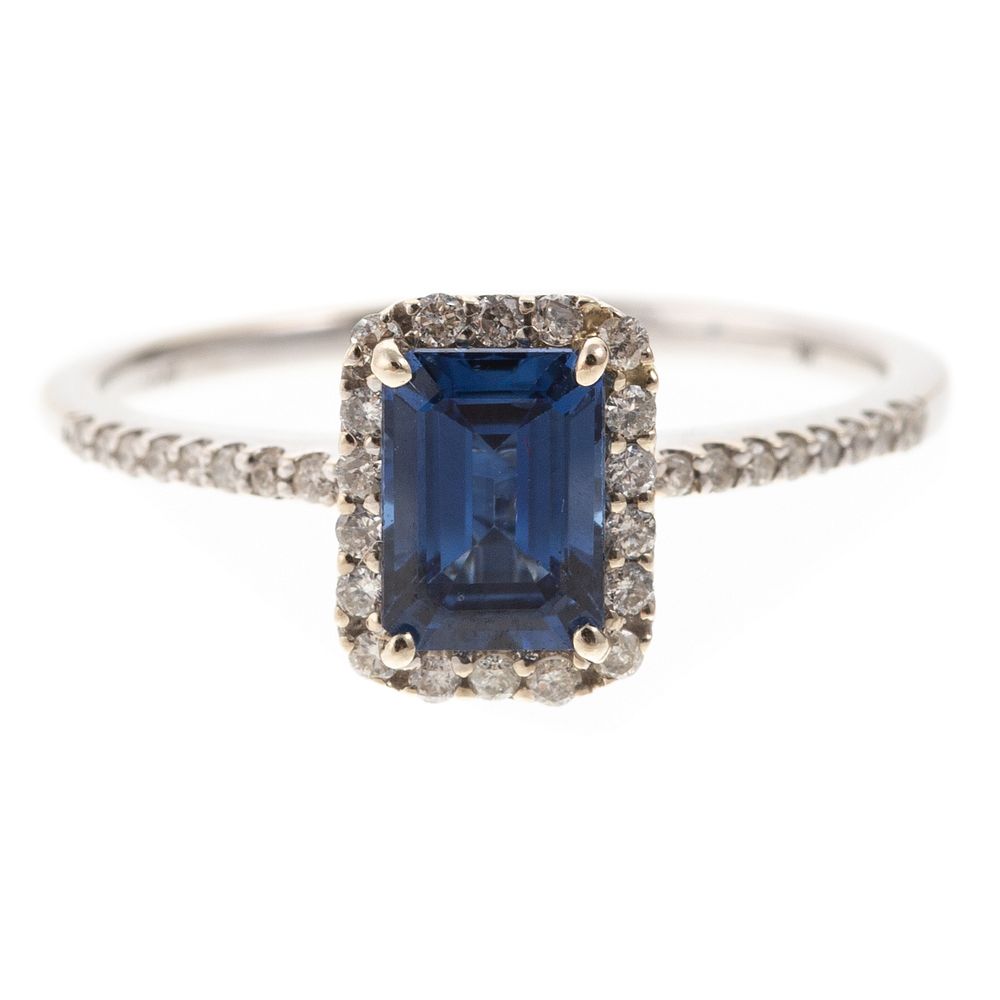 Appraisal: A Sapphire Diamond Halo Ring in K K white gold