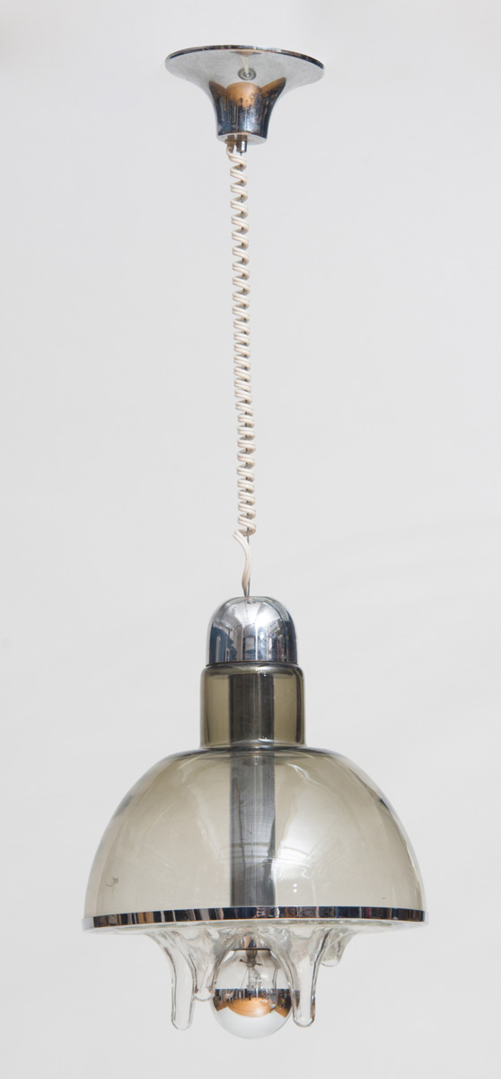 Appraisal: CEILING LIGHT 's Molded glass smoked glass and chromed metal