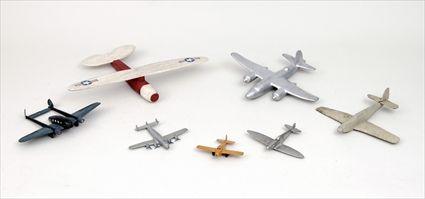 Appraisal: Seven Assorted Painted Wood Cast-Metal and Sheet-Metal Model Airplanes to