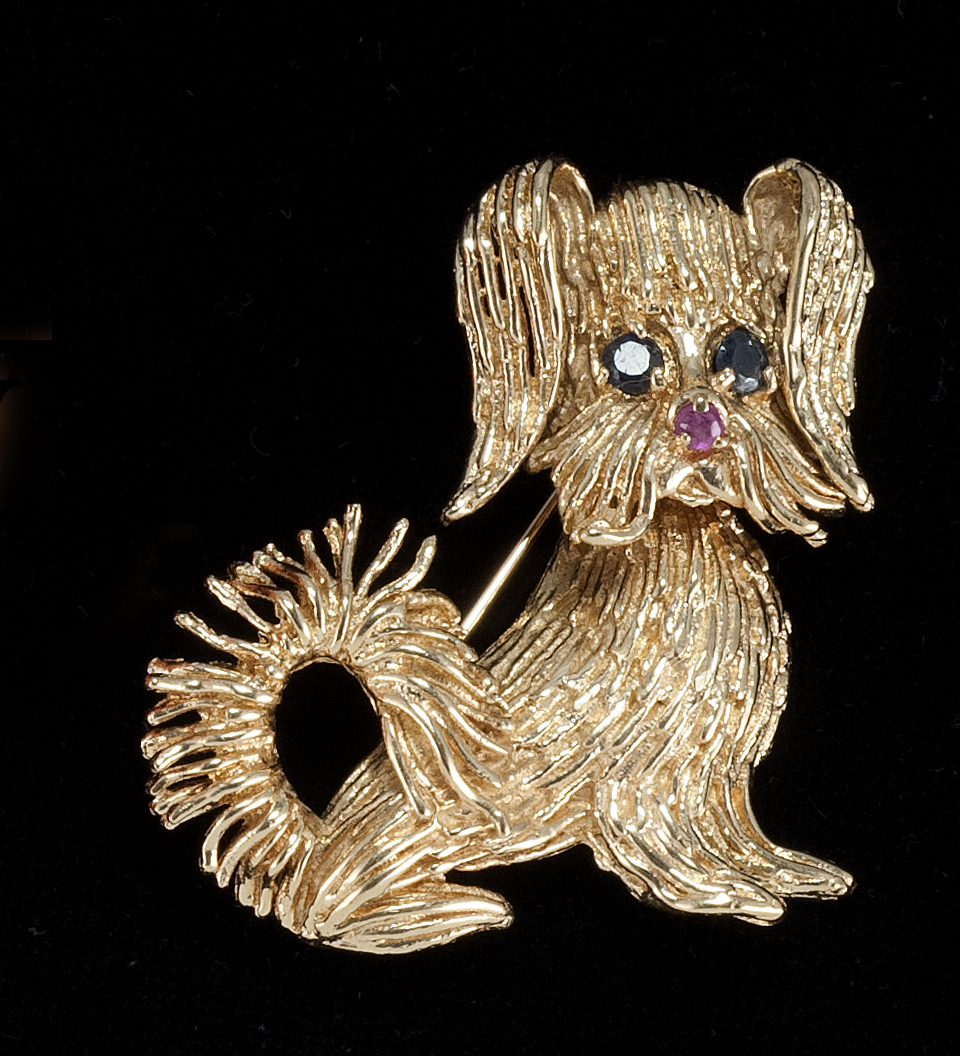 Appraisal: KT GOLD SAPPHIRE AND RUBY DOG-FORM BROOCH Mid- th CenturyUnsigned