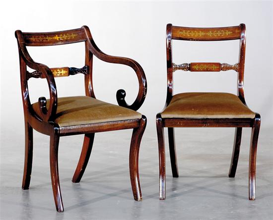 Appraisal: Regency style mahogany dining chairs set of five consisting of