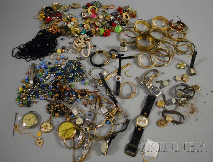 Appraisal: Group of Fashion Wristwatches and Costume Jewelry including bangle bracelets