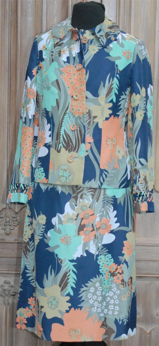 Appraisal: DRESS AND JACKET Blues and peaches sizes avarage ladies -