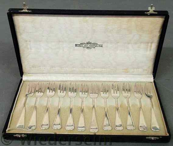 Appraisal: Cased set of twelve Netherlands silver seafood forks l case