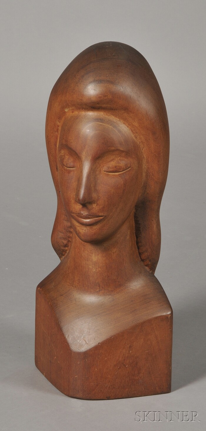 Appraisal: Henry Schonbauer American b Carved wood sculpture Carved bust of