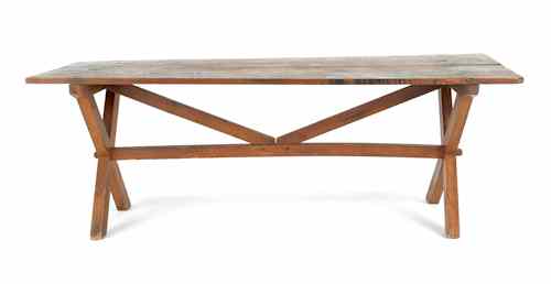 Appraisal: New England pine sawbuck table th c retaining an old