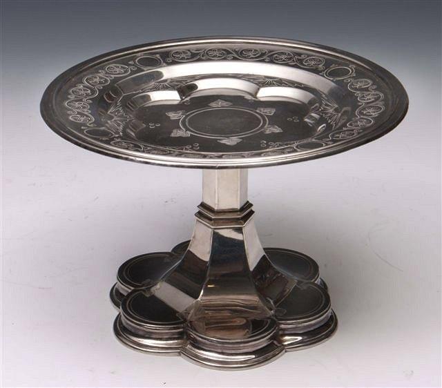 Appraisal: A GOTHIC REVIVAL VICTORIAN SILVER TAZZA on a lobed hexagonal