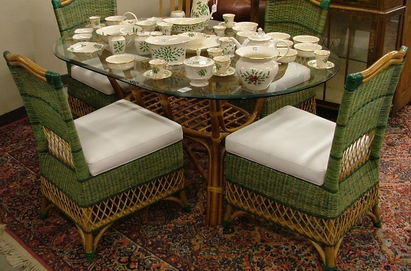 Appraisal: FIVE-PIECE CONTEMPORARY WICKER AND RATTAN DINING SET The set includes