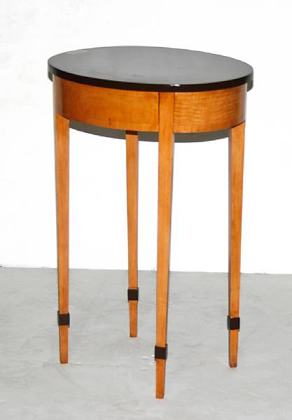 Appraisal: A 'Java Brown' lacquer and birch side table height in