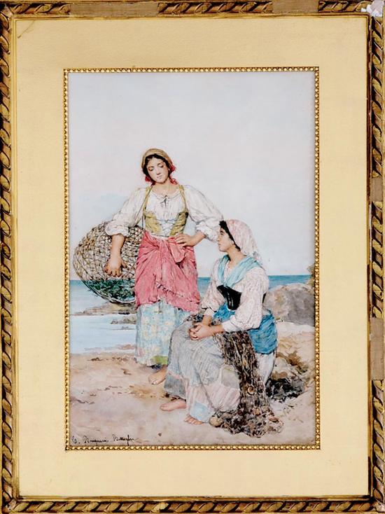 Appraisal: Clelia Bompiani-Battaglia Italian - NEOPOLITAN FISHERWOMEN ON THE SHORE watercolor