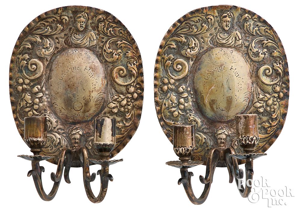 Appraisal: Pair of miniature Dutch silver sconces th c Pair of