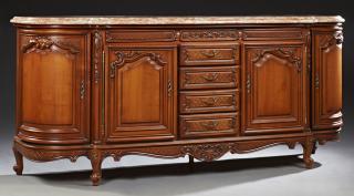 Appraisal: French Louis XV Style Bow Front Carved Cherry Side French