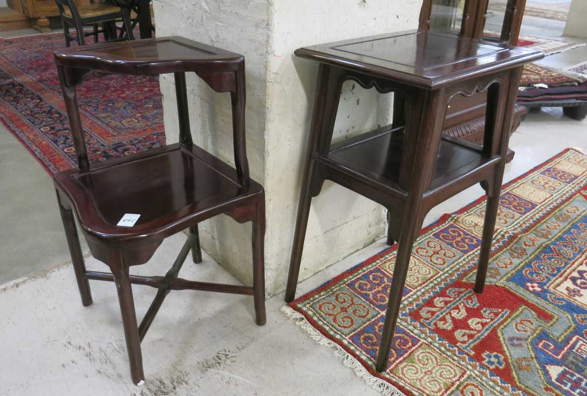 Appraisal: TWO CHINESE ROSEWOOD OCCASIONAL TABLES both handcrafted in a -tier