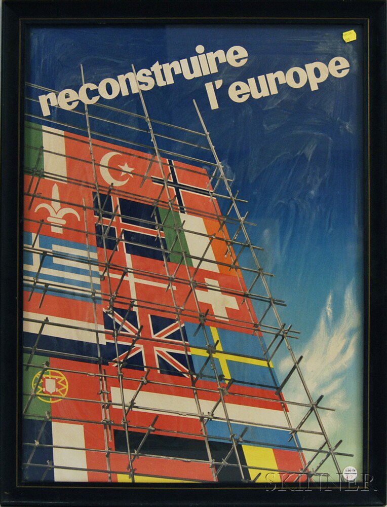 Appraisal: Framed Color Offset Poster reconstruire l'europe sight size x in