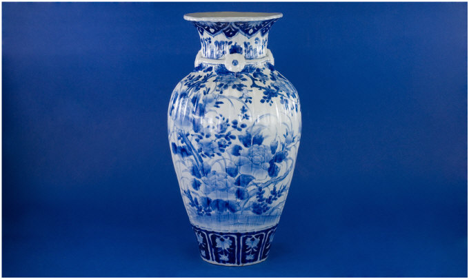 Appraisal: Imari Blue and White Vase of Tapering Form with Flared