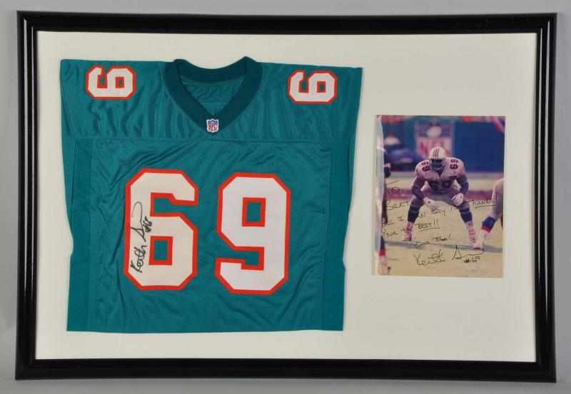 Appraisal: Autographed Keith Simms Miami Dolphins Jersey Description Nicely framed Game-worn