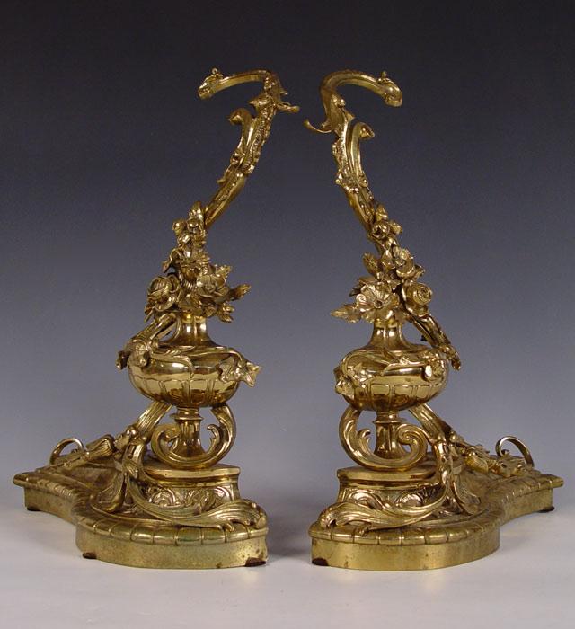 Appraisal: FRENCH BRONZE DORE CHENET FIREPLACE ANDIRONS '' h x ''