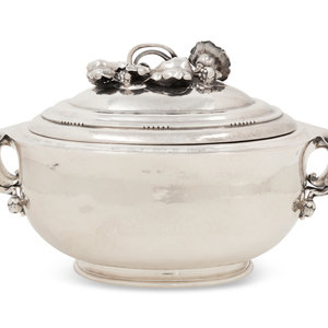 Appraisal: A Georg Jensen Silver Covered Tureen Copenhagen Circa of oval