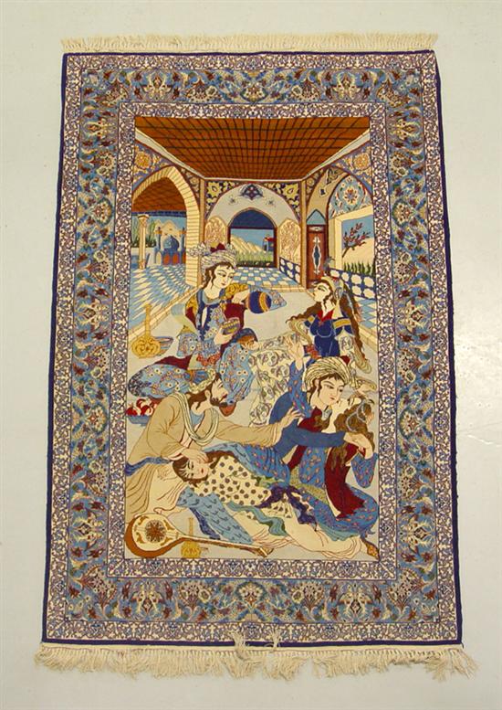 Appraisal: Tabriz Silk Oriental Carpet th Century Blue border with polychrome