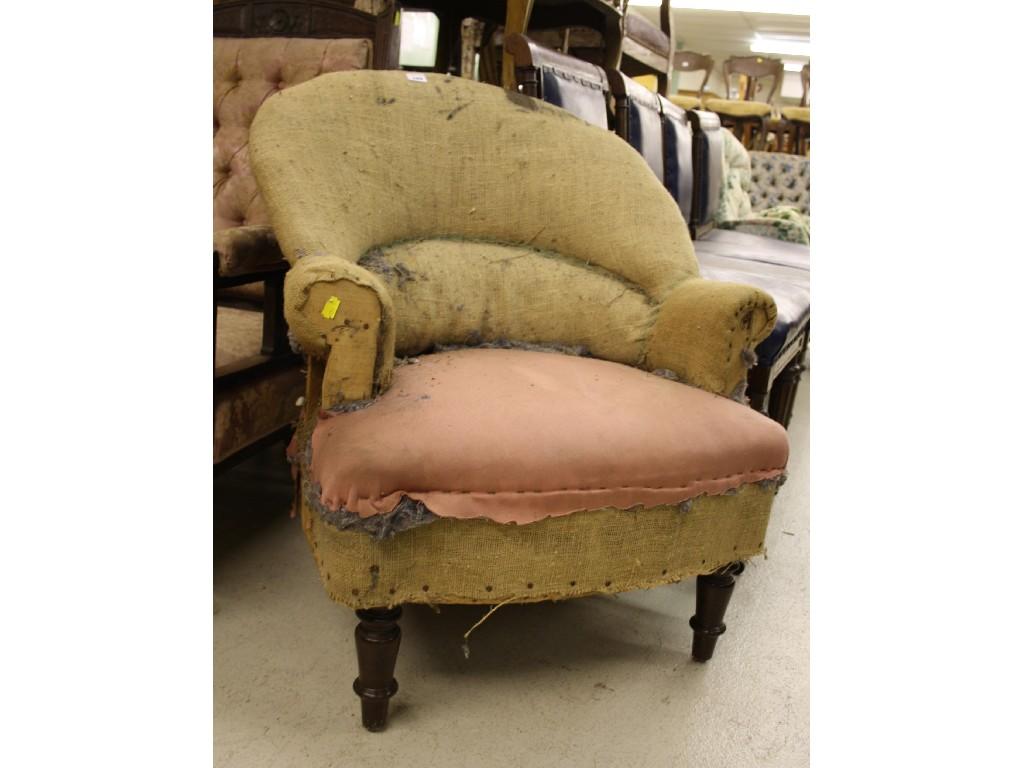 Appraisal: Victorian nursing chair in need of upholstery upon turned front