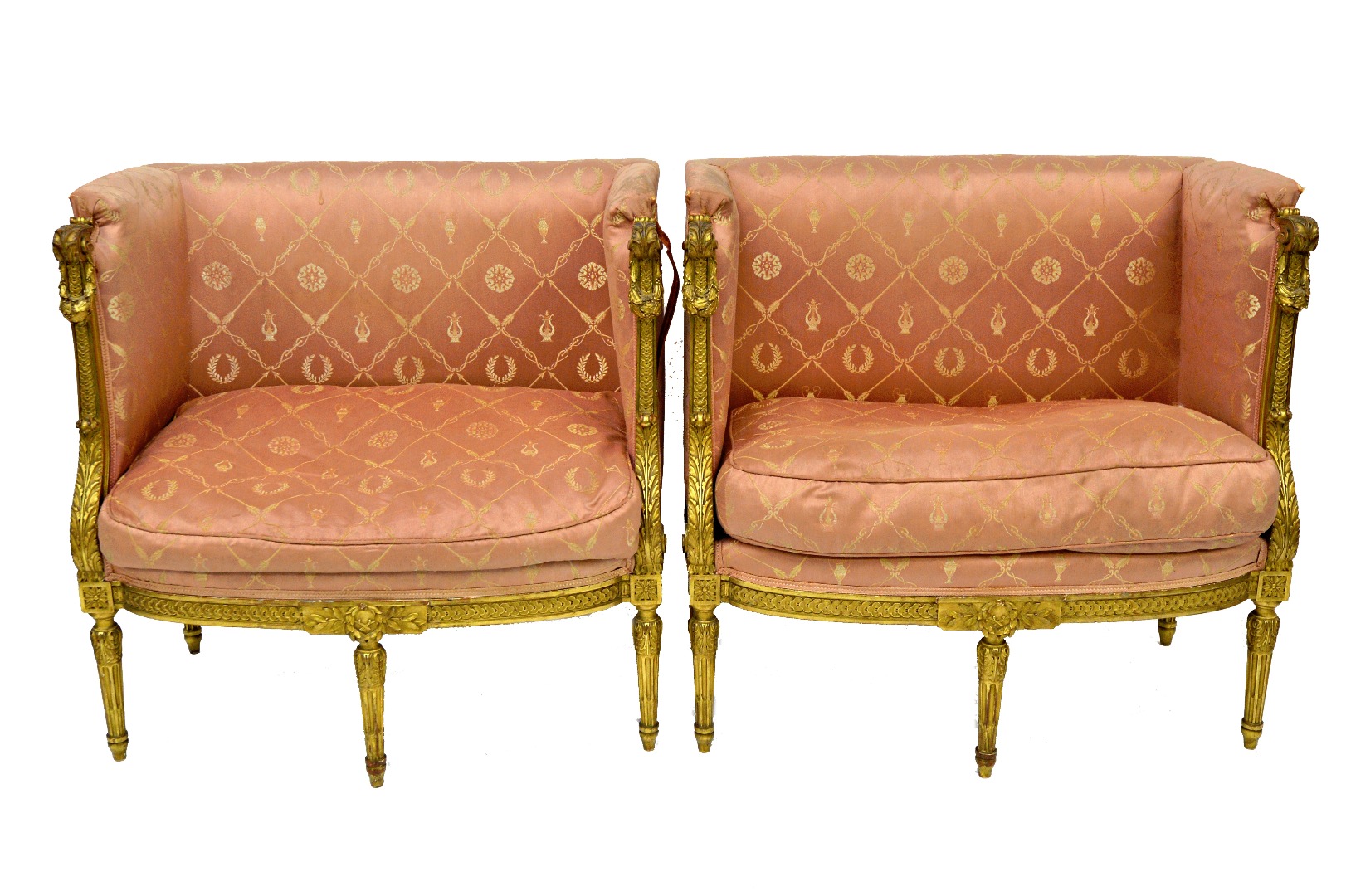 Appraisal: A pair of Louis XVI style carved giltwood canape circa