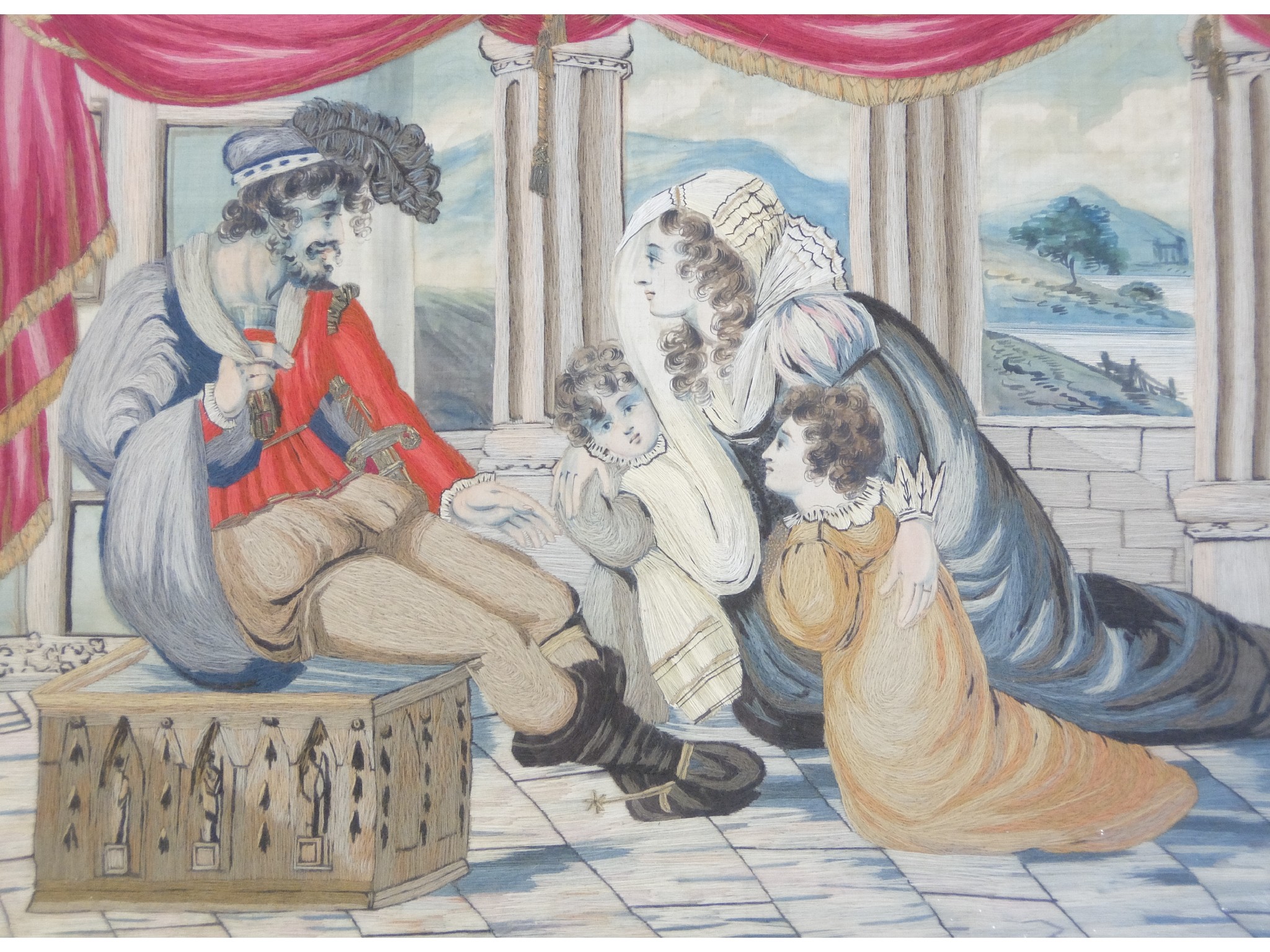 Appraisal: A Regency silkwork picture of a medieval Lord and Ladywith